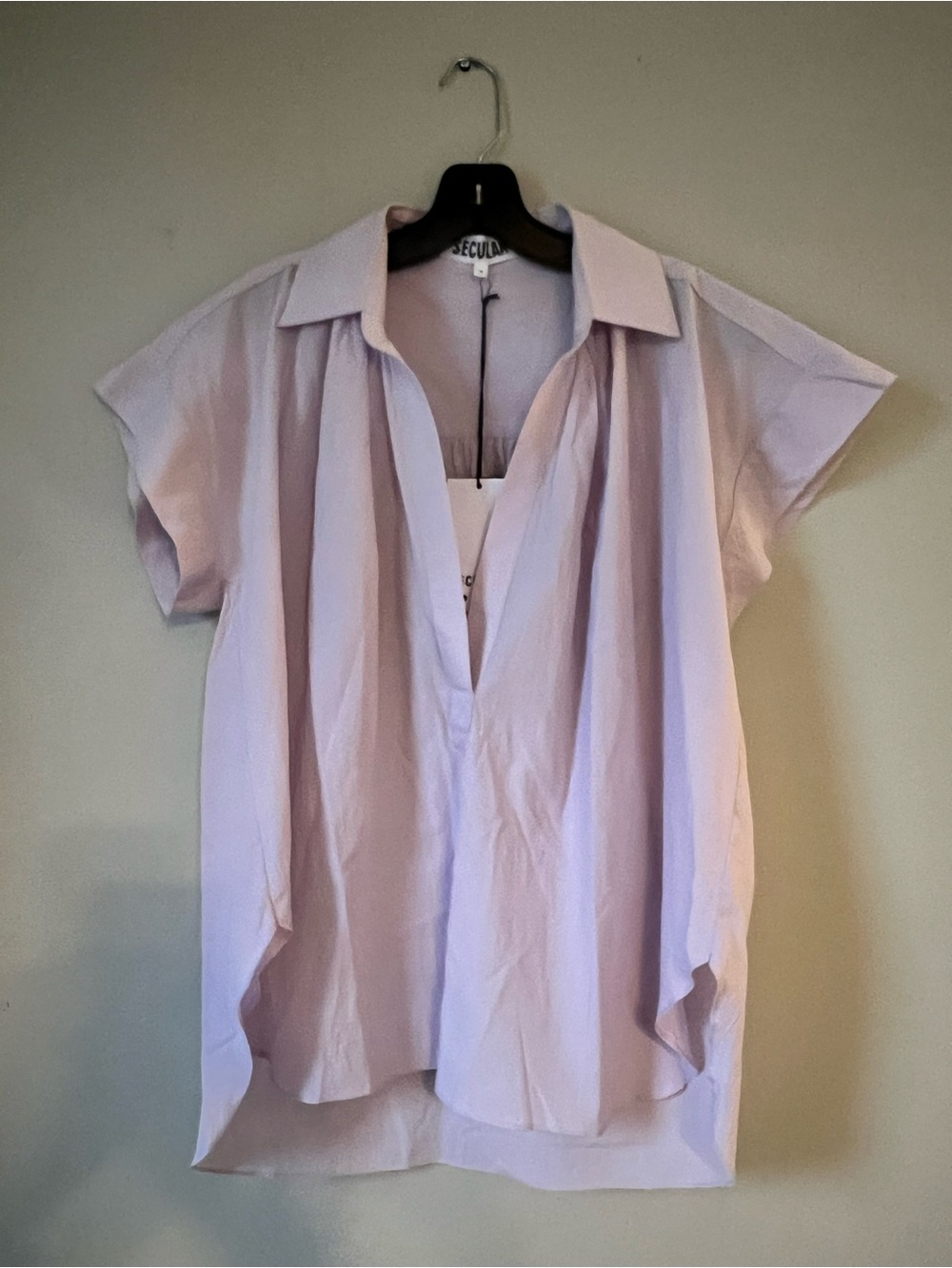 Secular Lavender Short-Sleeve Collared Blouse